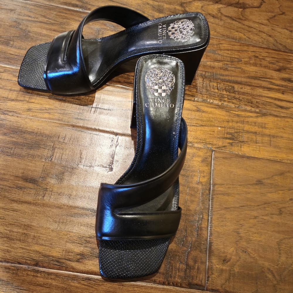 Vince Camuto Black Heeled Sandals with Sleek Straps